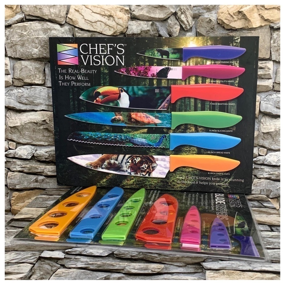 #51 Chefs Vision Set Wildlife Series Six-Piece Knife Set Sheath Blade Covers New - Picture 2 of 10